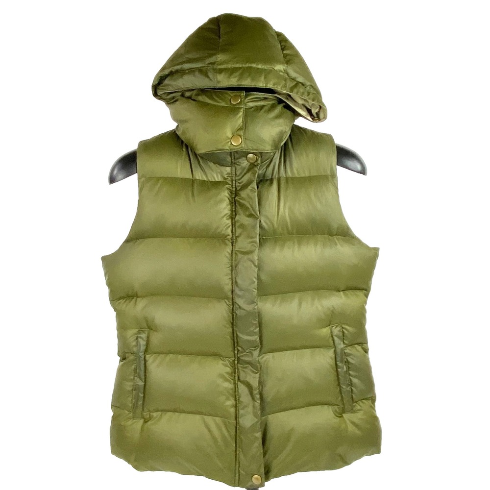 Adidas Down Vest Women's S Puffer Hooded Jacket Vintage Olive Green Thick Warm